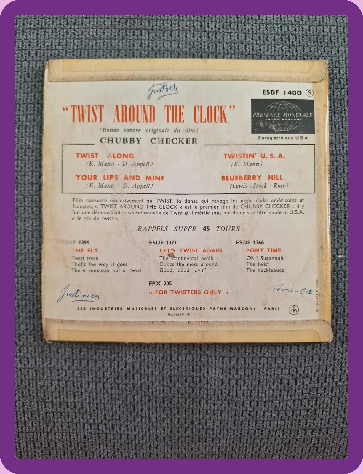 Chubby Checker Twist film 45 RPM vinyl – photo 2
